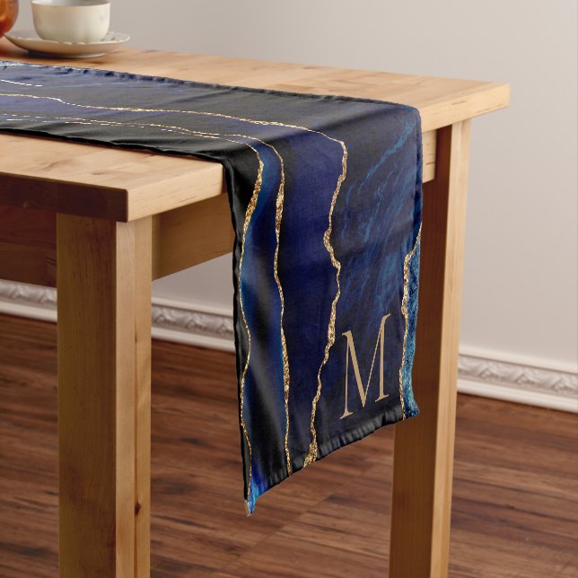 Caminho De Mesa Pequeno Marinho Azul Dourado Marble Mesa Runner Personaliz (No Local)