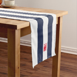 Caminho De Mesa Pequeno Marinho Cabana Stripe e Monograma Vermelho Persona