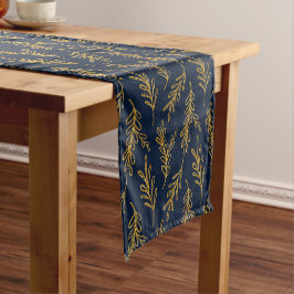Caminho De Mesa Pequeno Marinho e Sprig Floral Dourada