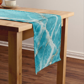 Caminho De Mesa Pequeno Mármore Azul Água Brilhante Olhar Elegante e Refin