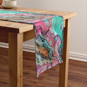 Caminho De Mesa Pequeno Mármore Rosa e Verde