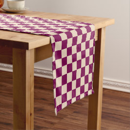 Caminho De Mesa Pequeno Maroon and beige checkerboard pattern