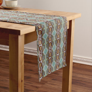 Caminho De Mesa Pequeno Marrom Taupe Turquesa Azul Aquático Padrão Tribal