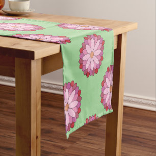 Caminho De Mesa Pequeno Medalhão Verde-Asiático Pastel Rosa Floral