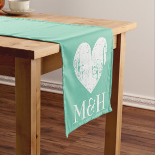 Caminho De Mesa Pequeno Mesa cardíaca do monograma de turquesa