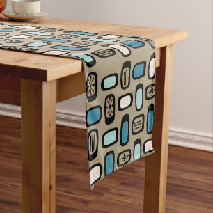 Caminho De Mesa Pequeno Midcentury MCM Rounded Rectangles Gold Blue