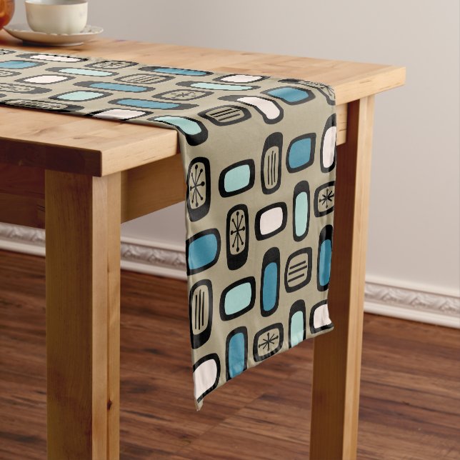 Caminho De Mesa Pequeno Midcentury MCM Rounded Rectangles Gold Blue (No Local)