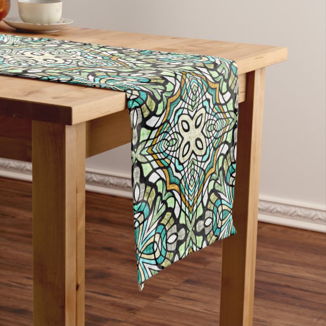 Caminho De Mesa Pequeno Mint Green Turquoise Hip Bohemian Bali Art Motif (No Local)