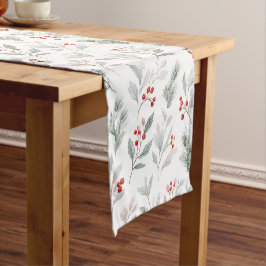 Caminho De Mesa Pequeno Mistletoe and Holly Berries Pattern