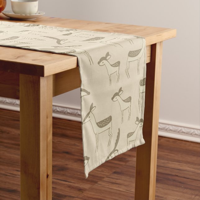 Caminho De Mesa Pequeno Modern Deer Illustration Beige Pattern (No Local)