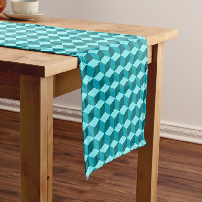 Caminho De Mesa Pequeno Modern Diamond Grid, Turquoise, Teal e Aqua (No Local)
