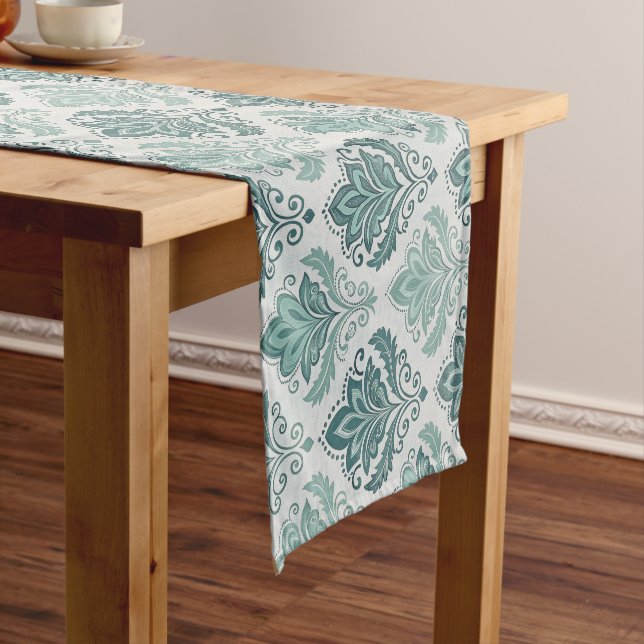 Caminho De Mesa Pequeno Modern Teal Nordic Damask (No Local)