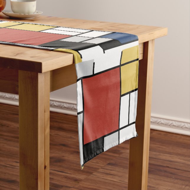 Caminho De Mesa Pequeno Mondrian Painting Red Plane Yellow Black Cinza Blu (No Local)