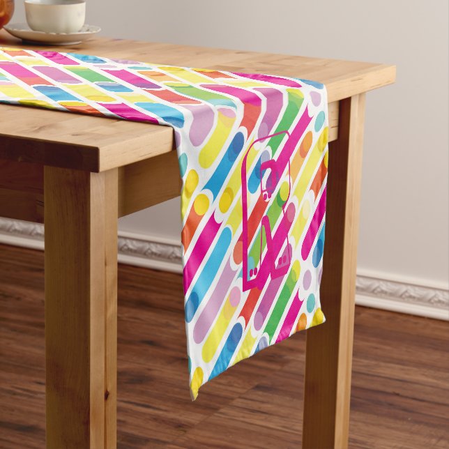 Caminho De Mesa Pequeno Monogram Rainbow Diagonal Lines Pattern Pop Art (No Local)