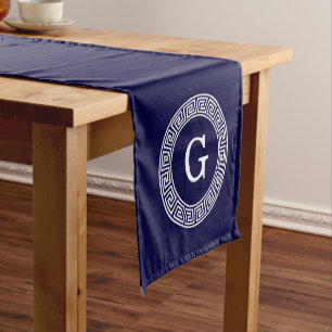 Caminho De Mesa Pequeno Monograma chave grego branco da inicial do quadro