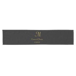 Caminho De Mesa Pequeno Monograma Elegante Preto e Dourado Personalizado I
