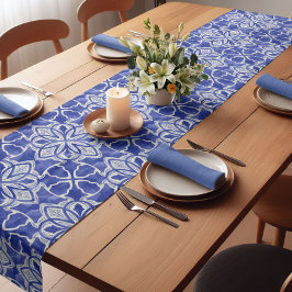 Caminho De Mesa Pequeno Monograma inicial de cinzas azul-na moda