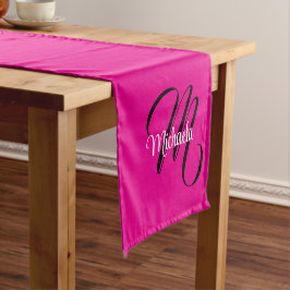 Caminho De Mesa Pequeno Monograma inicial minimalista moderno nome rosa qu