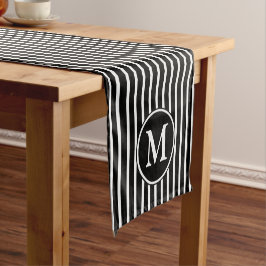 Caminho De Mesa Pequeno Monograma Listrado Preto e Branco Moderno