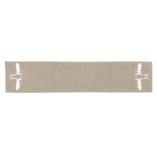 Caminho De Mesa Pequeno Monogramas De Alce Branco De Burlap Do País