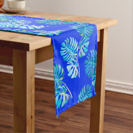 Caminho De Mesa Pequeno Monstera Brisa Azul Cobalto