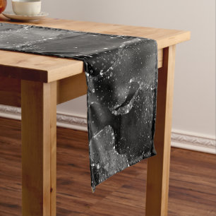 Caminho De Mesa Pequeno Moody Onyx Agate Gótico Elegante Black Silver G