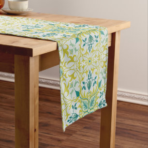 Caminho De Mesa Pequeno Morris Yellow Turquoise Vine & Flower Patterno