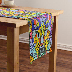 Caminho De Mesa Pequeno Mosaico do gato snazzy no arco-íris cores divertid
