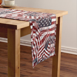 Caminho De Mesa Pequeno Motivo de Bandeira Americana Abstrata Vermelha e A