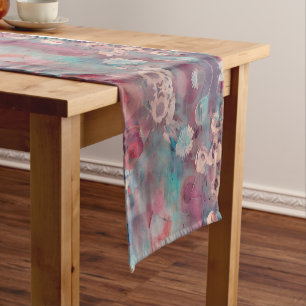 Caminho De Mesa Pequeno Muted pink and blue abstract flowers