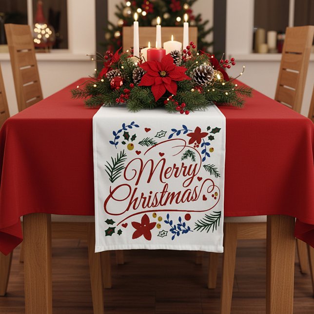 Caminho De Mesa Pequeno Natal Alegre Floral   (Criador carregado)
