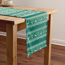 Caminho De Mesa Pequeno Natal em Ilhas Fair Isle Verde e Branco de Inverno