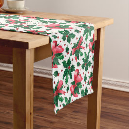 Caminho De Mesa Pequeno Natal Holly Festivo Floral Vermelho Padrão Verde
