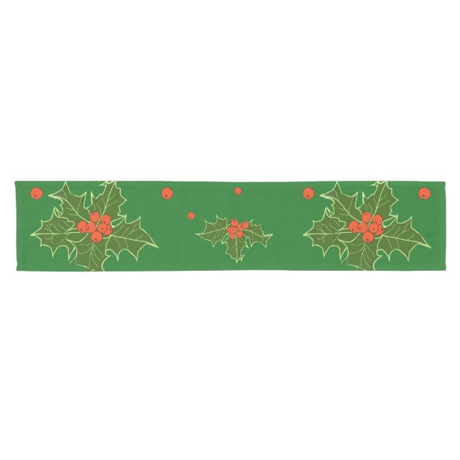 Caminho De Mesa Pequeno Natal Holly Red Berries (Horizontal)