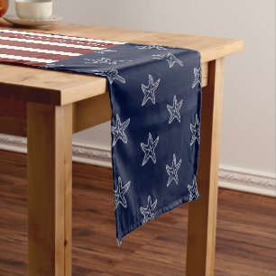 Caminho De Mesa Pequeno Náutica Americana Bandeira Vermelha Branca Azul