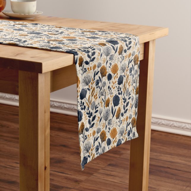 Caminho De Mesa Pequeno Navy & Ochre Botanical  Table Runner (No Local)
