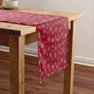 Caminho De Mesa Pequeno Neves moderno flocos de neve vermelho Natal