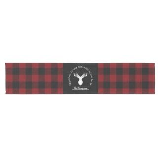 Caminho De Mesa Pequeno Nome da Família Xadrez de Búfalo Vermelho e Preto