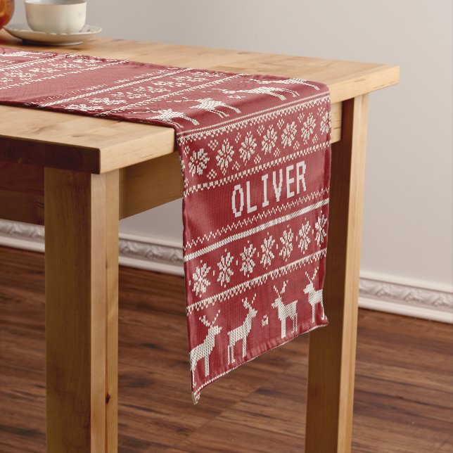 Caminho De Mesa Pequeno Nordic Reindeer Christmas Personalized  (No Local)