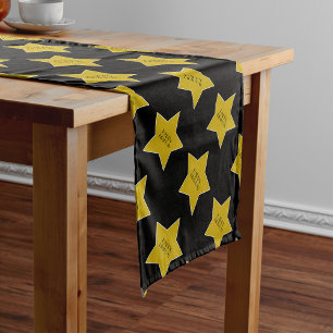 Caminho De Mesa Pequeno O feliz aniversario Dourado e preto Stars