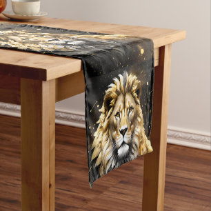 Caminho De Mesa Pequeno O Rei: Leão Masculino Majestoso Dourado E Cinza,