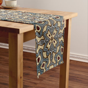 Caminho De Mesa Pequeno Ochre Brown Red Teal Blue Hip Bohemian Bali Art