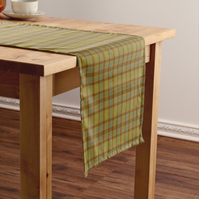 Caminho De Mesa Pequeno Olive Gray Brown Orange Plaid Tartan Table Runner (No Local)