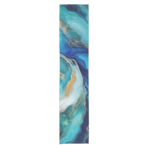 Caminho De Mesa Pequeno Ondas Esmeralda: Abstrações de Cobalto e Azul Teal
