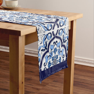Caminho De Mesa Pequeno Ornamentado Azul Floral Mediterrâneo Azulejo Sici
