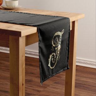 Caminho De Mesa Pequeno Ornamentado Vintage Dourado Monograma J