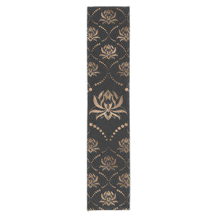 Caminho De Mesa Pequeno Ornamento de luxo Lotus Flower - preto e ouro