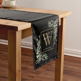 Caminho De Mesa Pequeno Ouro Preto Monograma Elegante Moderno Verde Curto 