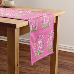 Caminho De Mesa Pequeno Ovo De Coelho Da Páscoa Rosa-Floral De felz pascoa