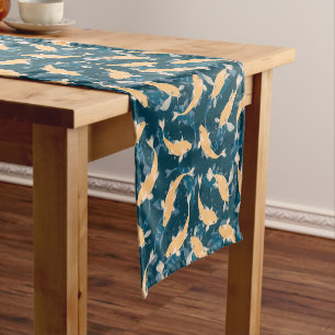 Caminho De Mesa Pequeno Padrão Amarelo e Azul - Peixe Koi